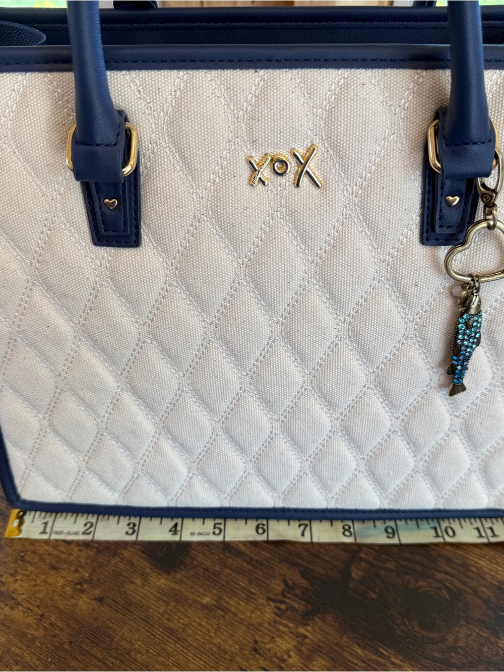 Betsey Johnson XOX Quilted Cream and Navy Tote Bag